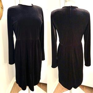 Vintage Talbots Black Velvet Dress Midi Long Sleeve Evening Cocktail size S